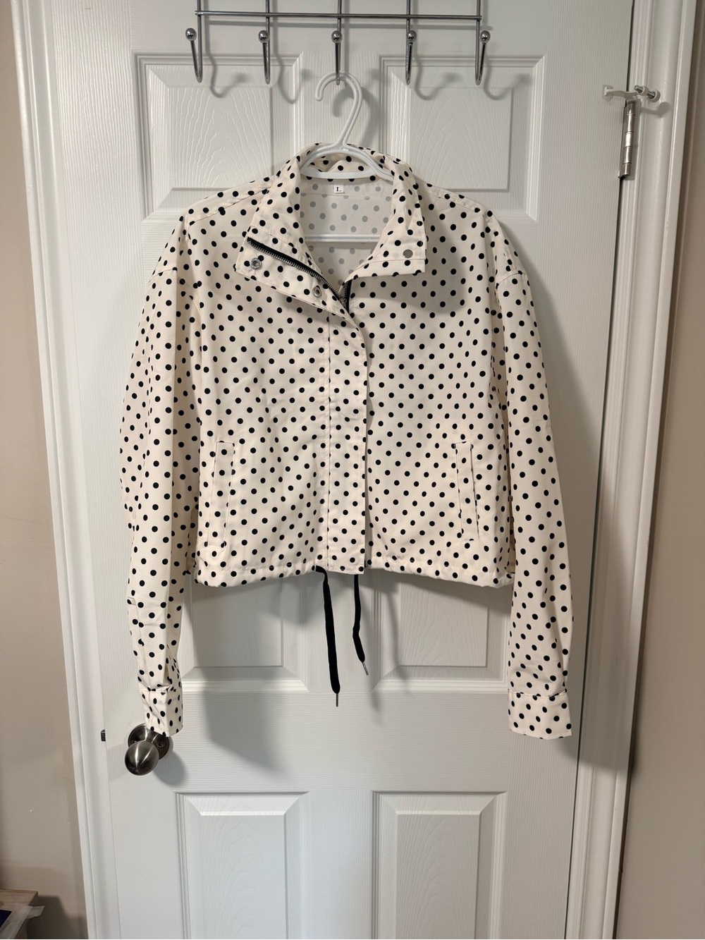 Polka Dot Cropped Windbreaker Jacket - Cream/Black